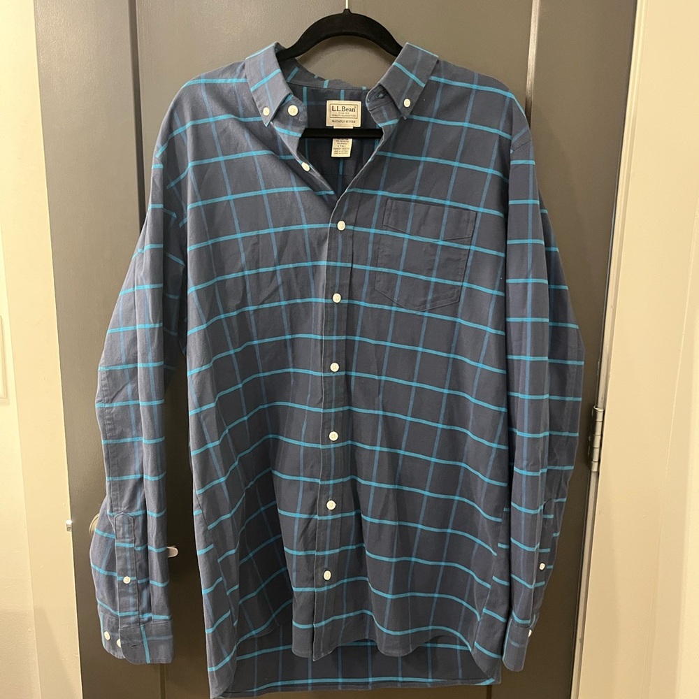 L.L. Bean Men's Blue Checkered Shirt Large TALL Like New / EUC